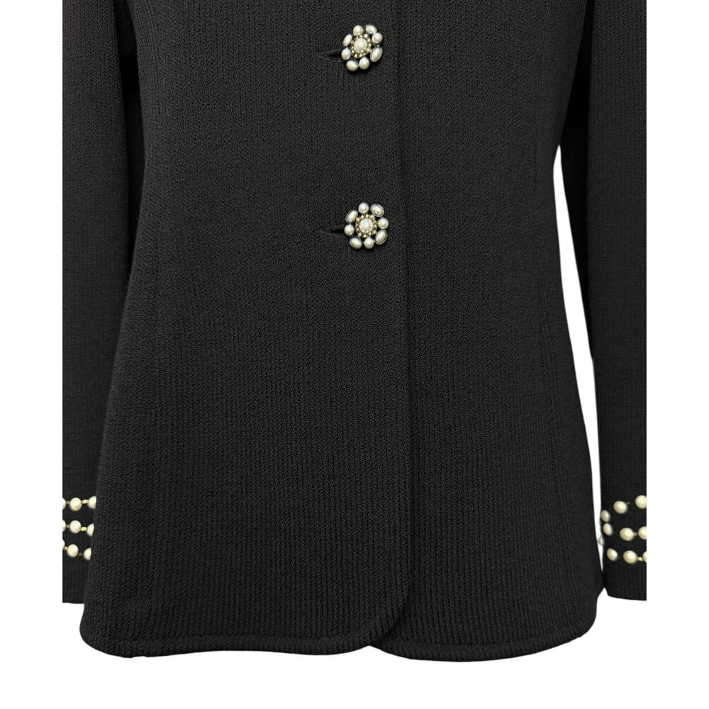 St. John Evening Santana Knit Pearl Button Down Jacket Black Size 4 Old Money - Picture 4 of 11